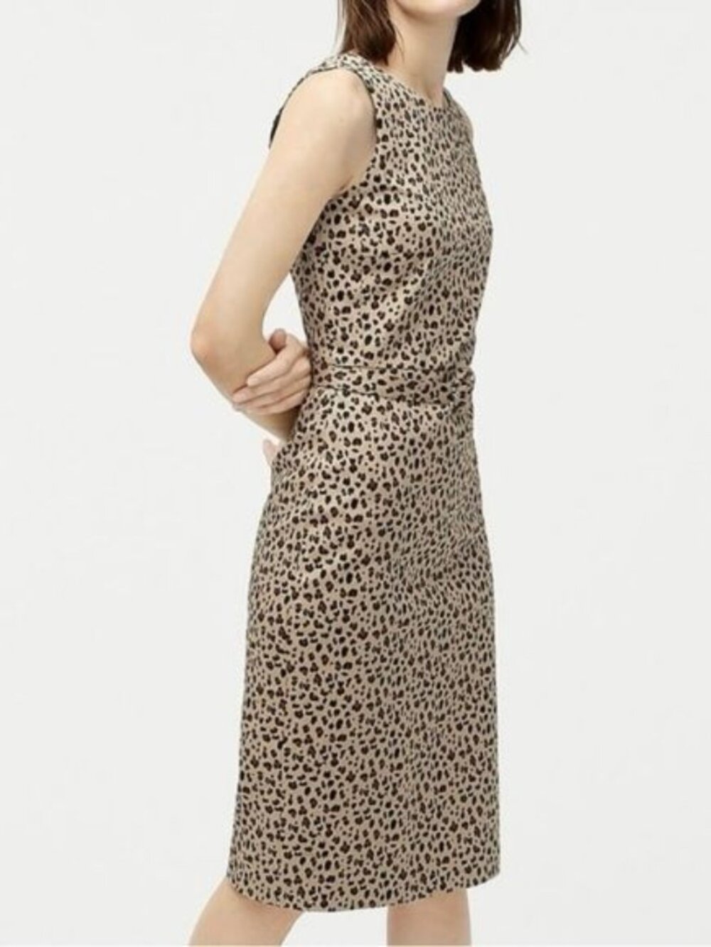 J. Crew Sleeveless Belted Sheath Dress in Leopard Size 12 Tall